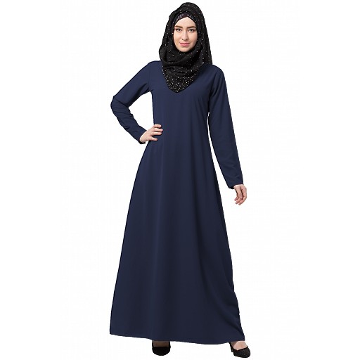 A-line inner abaya with a complementary Hijab- Navy Blue